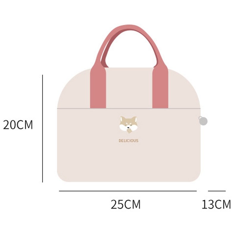 Sac à lunch thermique portable épais, sac à bento étanche de grande capacité avec badge (beige) – Image 3