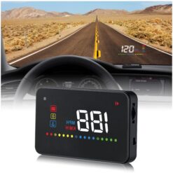 Système d'affichage tête haute (HUD) A200 OBD2 3,5 pouces pour véhicule, avec affichage de la vitesse du véhicule, du régime moteur, de la température de l'eau et de la tension.
