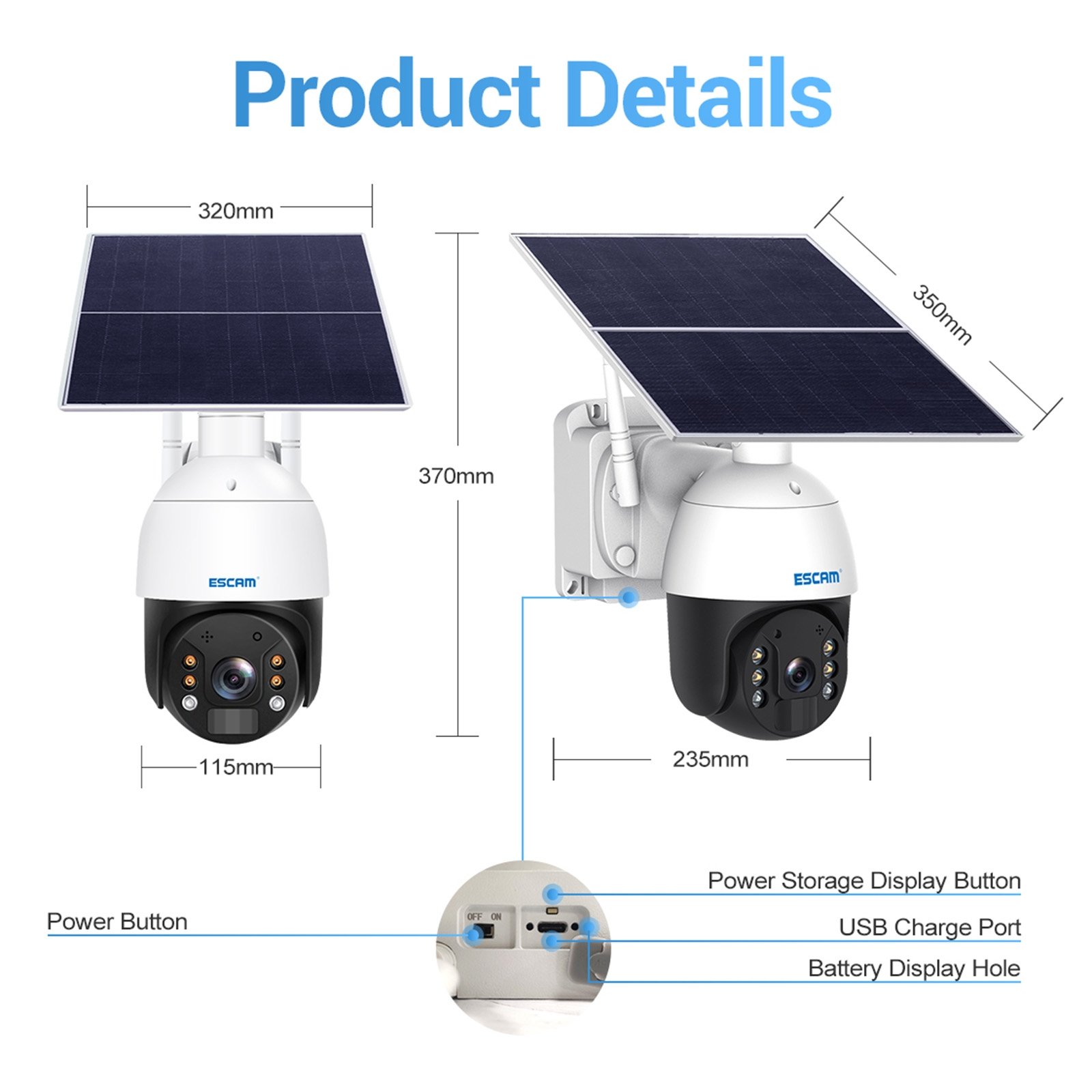 ESCAM QF724 3MP 24h Enregistrement Cloud Storage PT 4G PIR Alarme Caméra IP avec Panneau Solaire Ba – Image 2