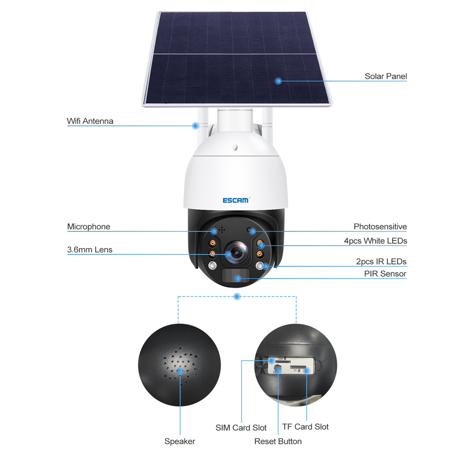 ESCAM QF724 3MP 24h Enregistrement Cloud Storage PT 4G PIR Alarme Caméra IP avec Panneau Solaire Ba – Image 3