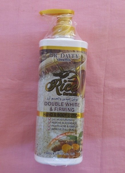 Lotion double blanchiment et raffermissement pour les mains et le corps rice DR. DAVEY à l'extrait de curcuma