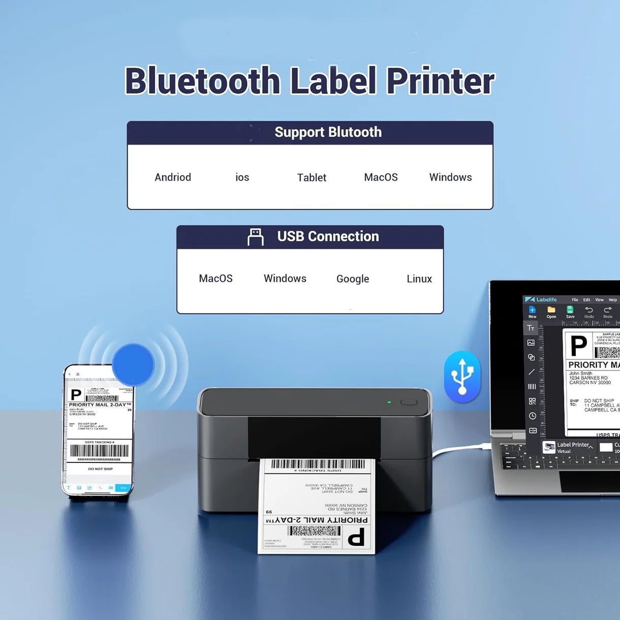 Phomemo PM245-BT imprimante d'étiquettes d'expédition Bluetooth prend en charge les étiquettes largeur 1-4.6 pouces (prise ue) – Image 4