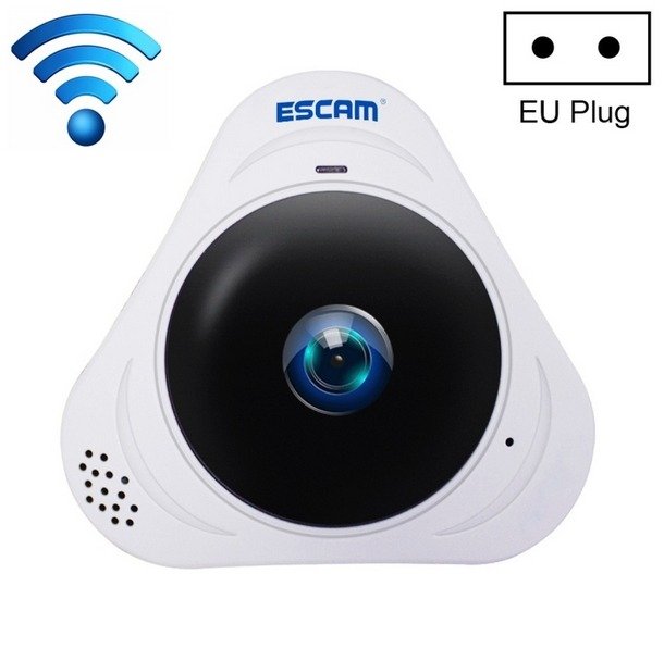 Caméra IP WiFi ESCAM Q8 960P 360° avec objectif fisheye 1,3 M, détection de mouvement/vision nocturne, portée infrarouge : 5-10 m, prise UE