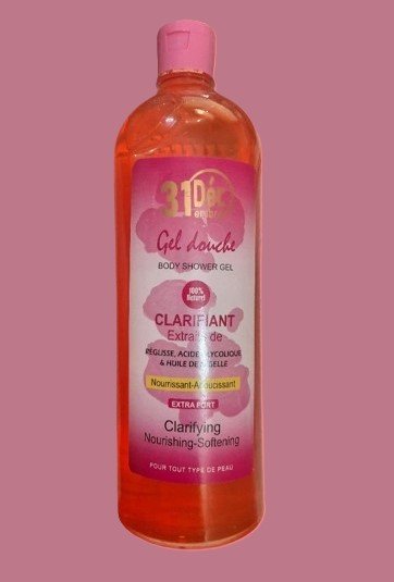 Gel douche clarifiant nourrissant adoucissant aux extraits de réglisse acide glycolique et huile de nigelle 31 DECEMBRE