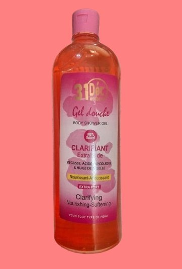 Gel douche clarifiant nourrissant adoucissant aux extraits de réglisse acide glycolique et huile de nigelle 31 DECEMBRE