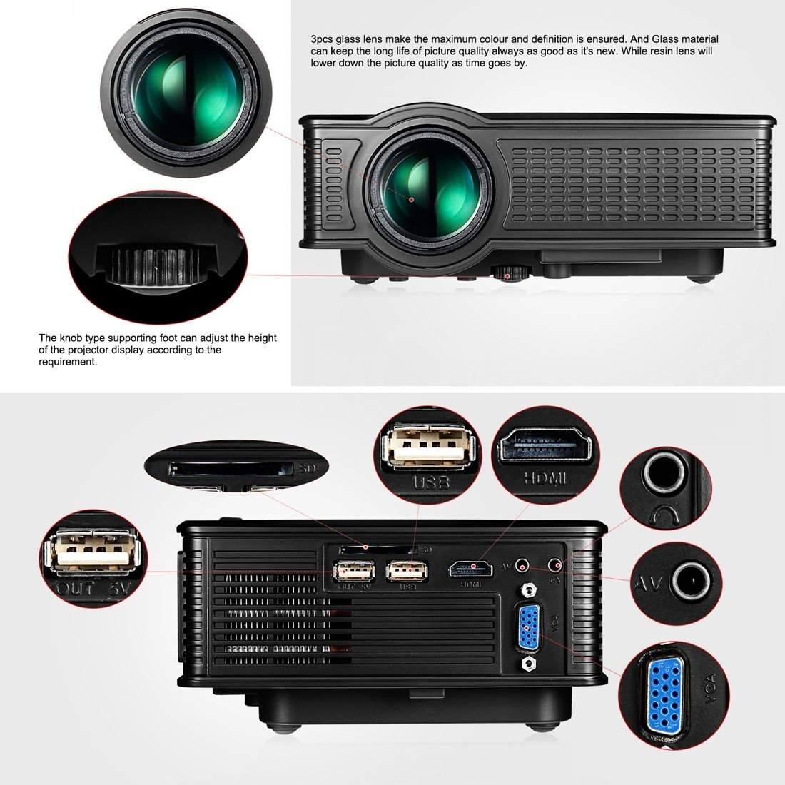 LY-40 1800 LUMENS 1280 x 800 Projecteur LED de théâtre domestique avec télécommande, plug (blanc) – Image 5