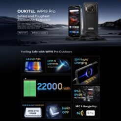 Alternative view of Oukitel WP19 Pro, 8 Go + 256 Go, 6,8 pouces MediaTek Helio G99 Octa-core, NFC, réseau : 4G (noir