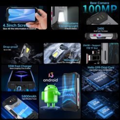 Alternative view of Unihertz Tank mini 1/8849, 8 Go + 256 Go, appareil photo 100 MP, Android 13 4,3 pouces, processeur Helio G99 Octa Core, réseau : 4G (noir