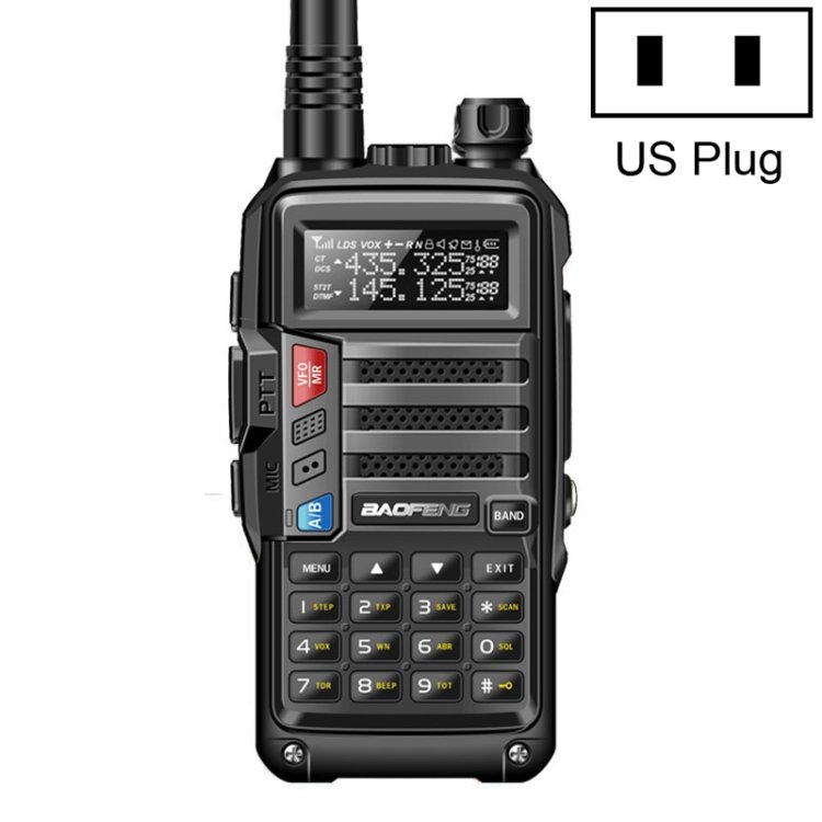 Baofeng BF-UV5R Plus S9 FM Interphone Talkie-walkie portable, prise américaine (noir