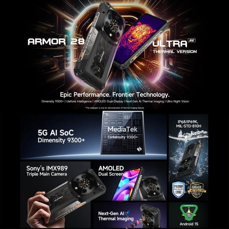 Ulefone Armor 28 Ultra Thermal Version, téléphone robuste, 16 Go + 1 To, vision nocturne, batterie 10 600 mAh, écran 6,67 pouces, Android 15… – Image 5