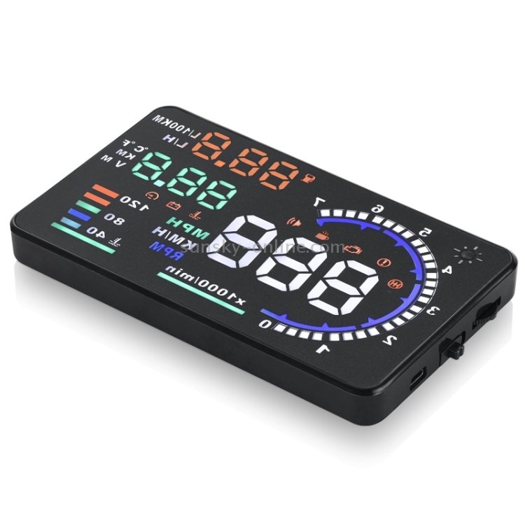 A8 5.5 pouces Système d'avertissement de voiture OBDII HUD Projecteur d'affichage tête haute monté sur véhicule avec LED, prise en charge de la consommation de carburant et alarme de survitesse et température de l'eau et diagnostic de défaut – Image 4