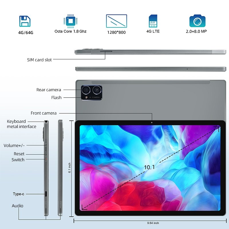 Tablette d'appel téléphonique G16 4G, 10,1 pouces, 4 Go + 64 Go – Image 4