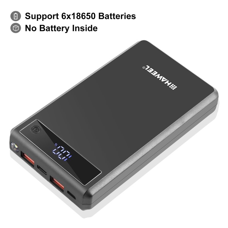 HAWEEL DIY 6 x 18650 Batterie 24 W Charge rapide Power Bank Box avec écran batterie non incluse No