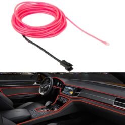 Bande lumineuse de voiture flexible ronde imperméable avec conducteur pour la décoration de voiture, longueur: 5 m (rose)