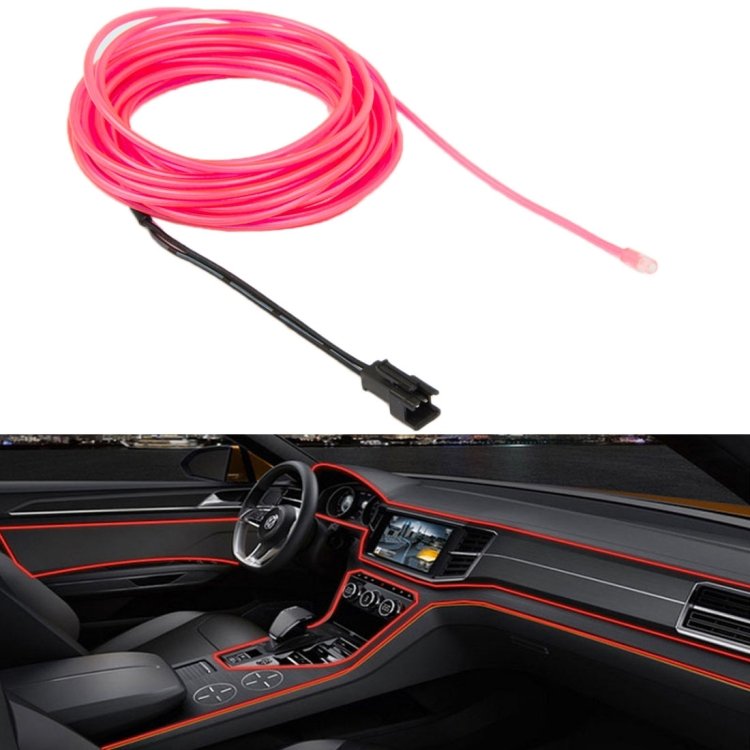 Bande lumineuse de voiture flexible ronde imperméable avec conducteur pour la décoration de voiture, longueur: 5 m (rose)