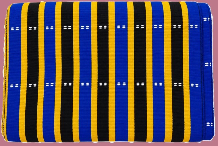 Pagnes tissés assortis motifs en bandes bleu, jaune or, noir