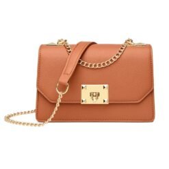 Petit sac carré à Double compartiment pour femmes, sac à bandoulière avec chaîne (marron)
