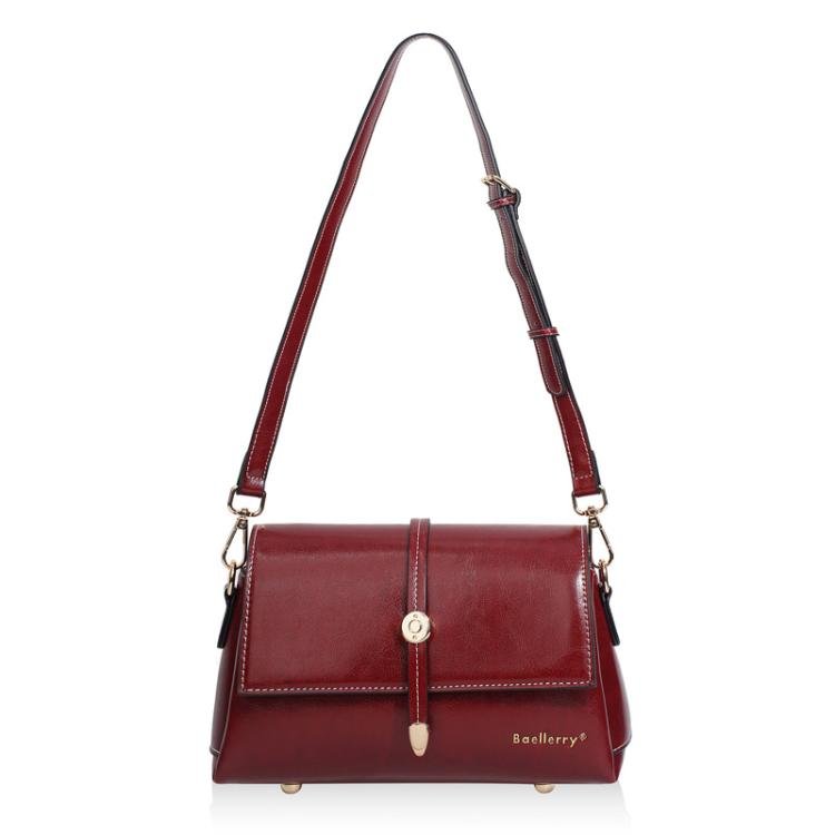 Sac à bandoulière Baellerry N8943 Vintage en cuir ciré pour femme, petit format carré avec boucle en métal (rouge)