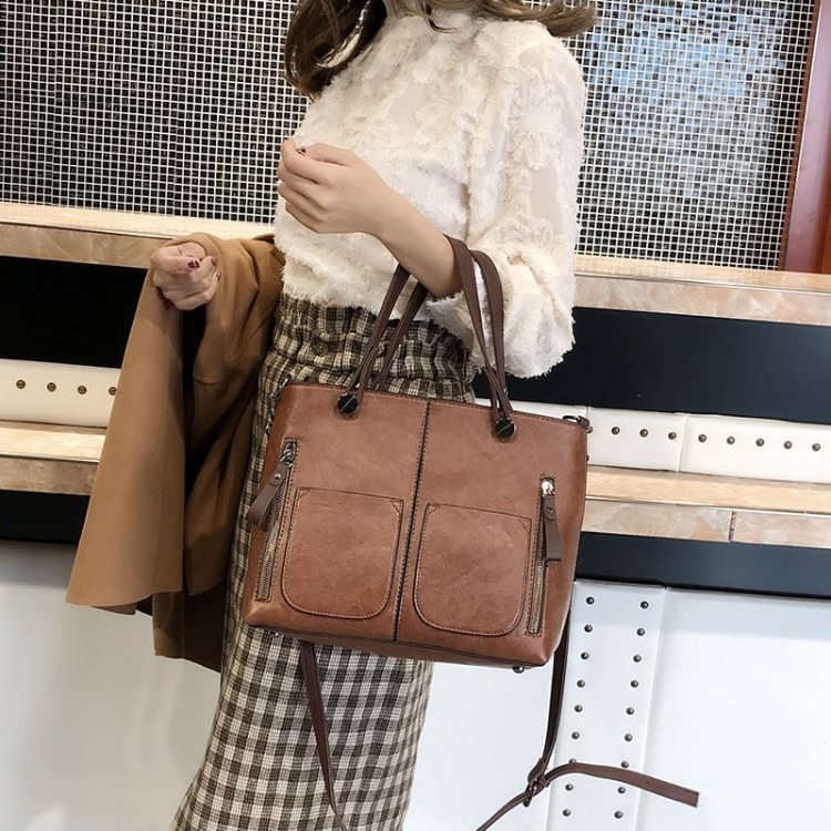 Sac à bandoulière en PU décontracté pour femmes Sac à main Messenger Bag (marron)