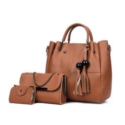 3 en 1 sac à bandoulière en PU décontracté pour dames sac à main Messenger avec pompon d'ours